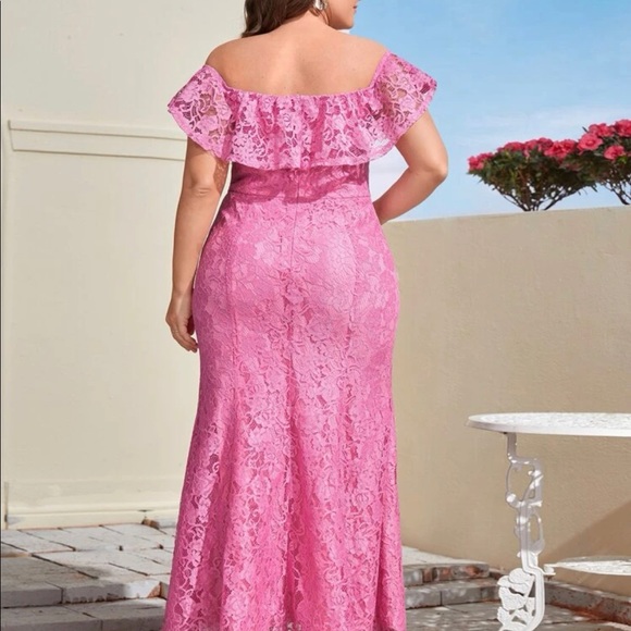 Pink Lace Off Shoulder Long Dress - Picture 3 of 4